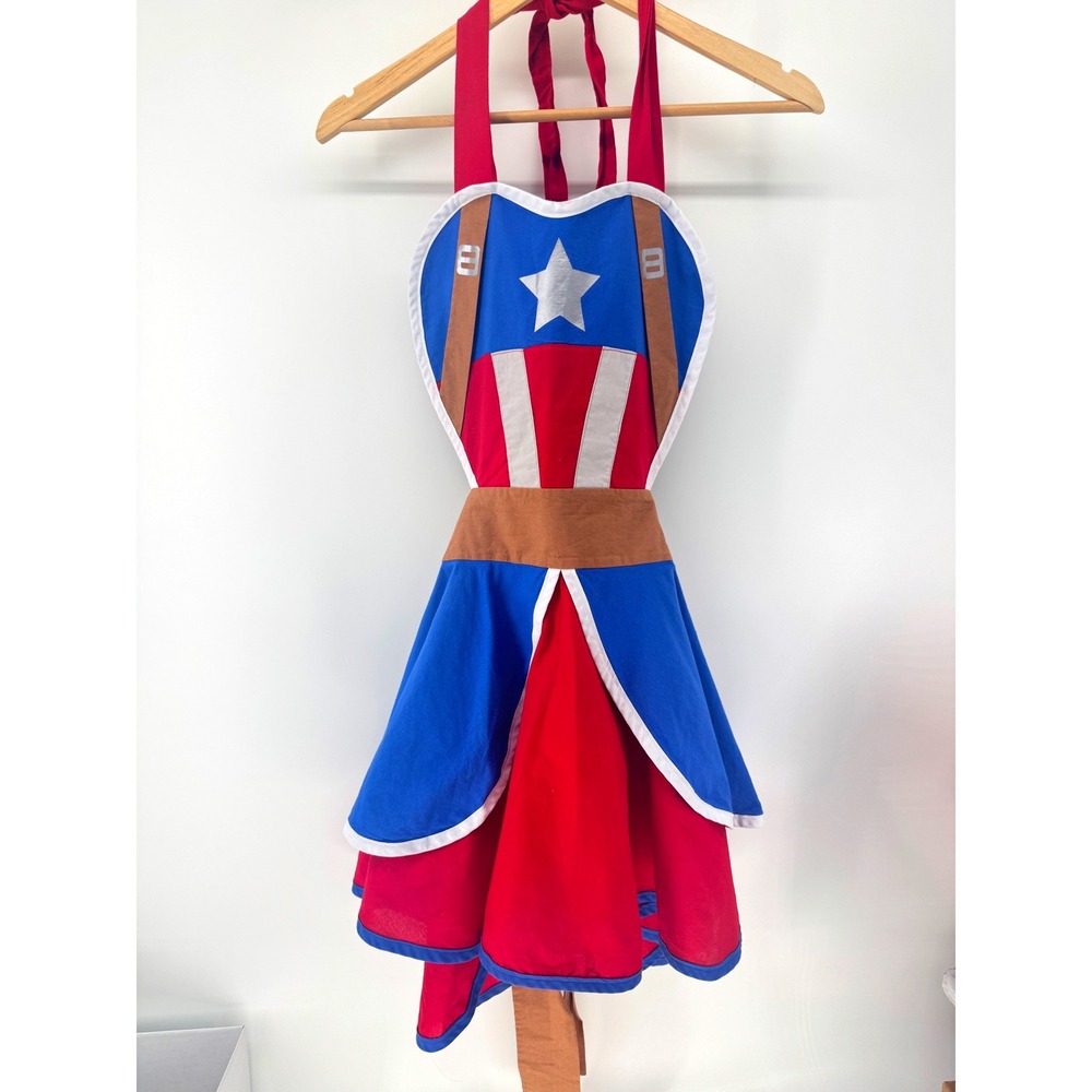 Captain America Apron, Retro Comic Book Cosplay, Women's Kitchen Costume